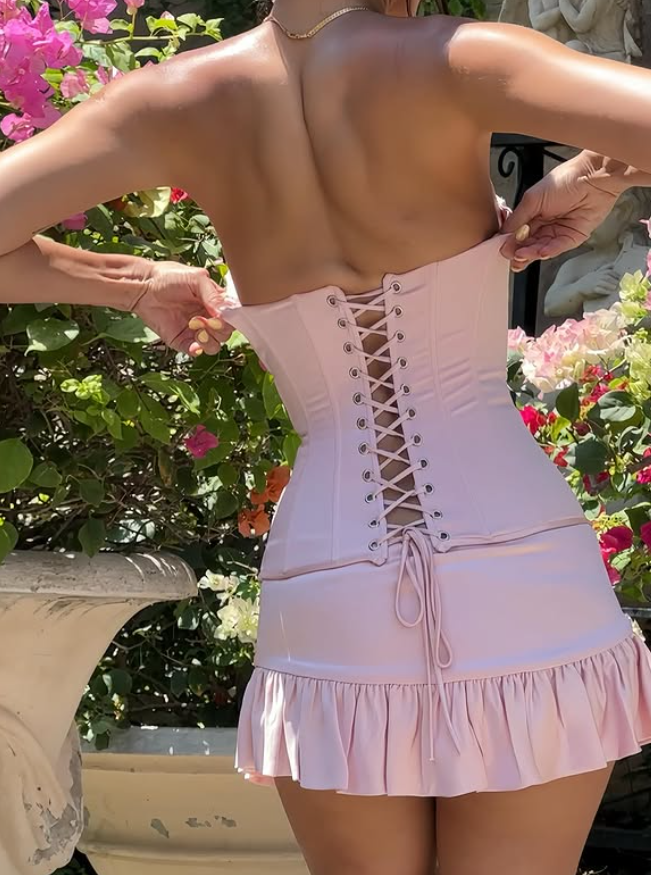 Sweety Pink Sheath Strapless Corset Satin Cocktail Dress Homecoming Dress SH6133