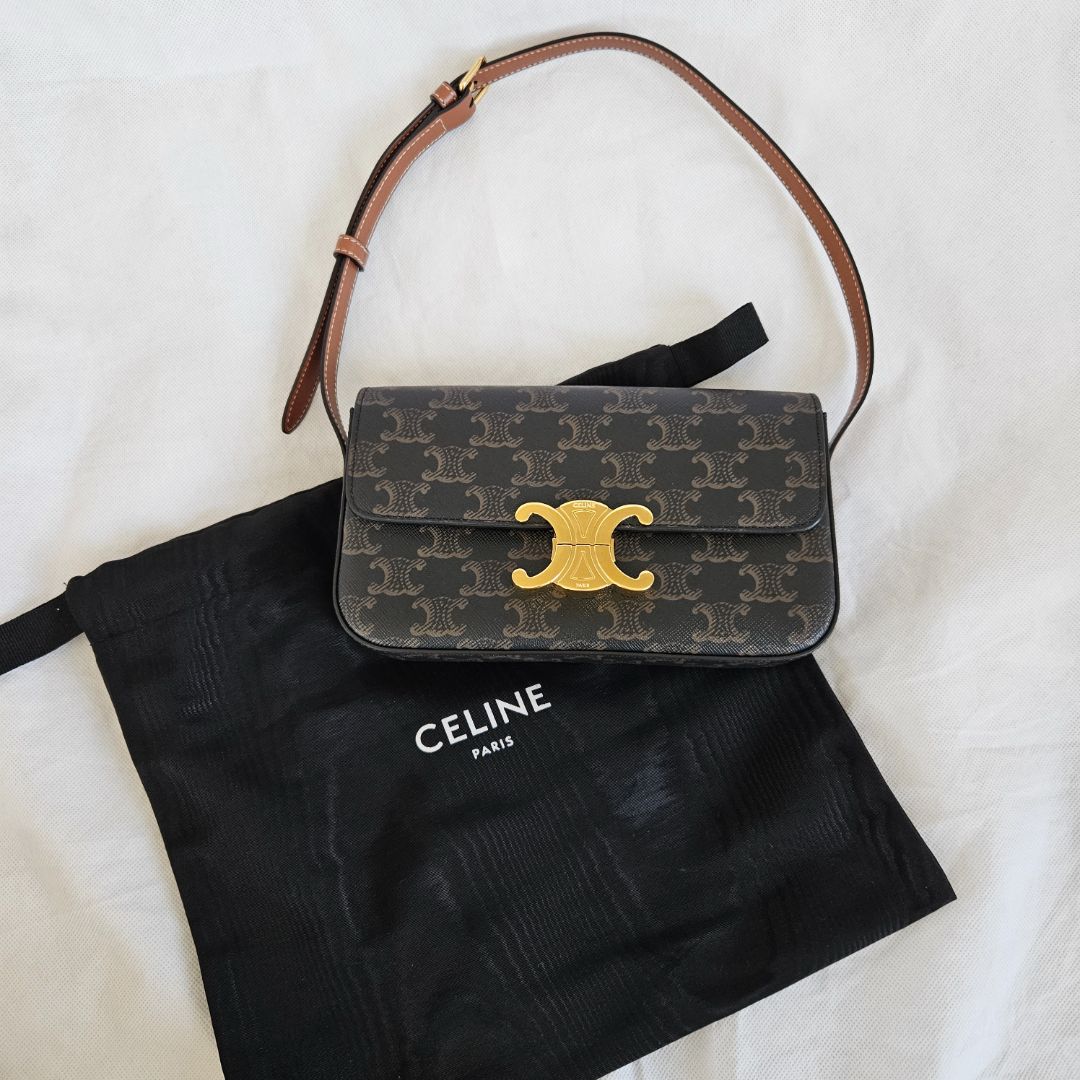 Celine Triomphe Claude Brown Canvas and Leather Shoulder Bag