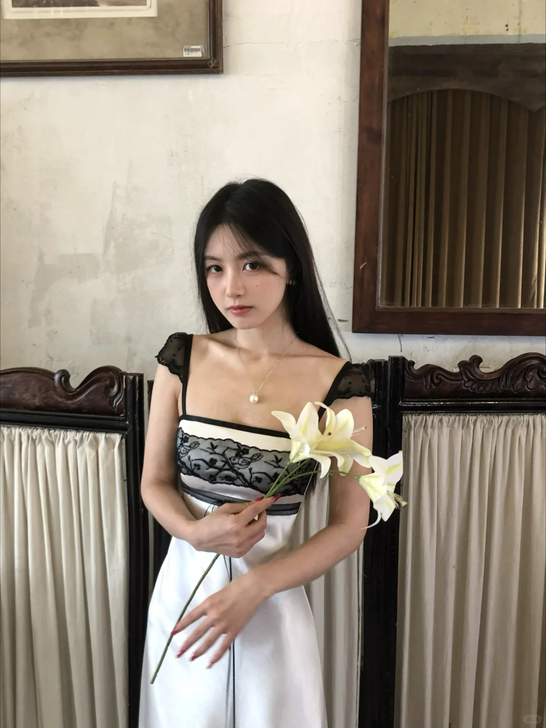Vintage A Line Classic Lace Satin Long Prom Dress Date Dress SH5559