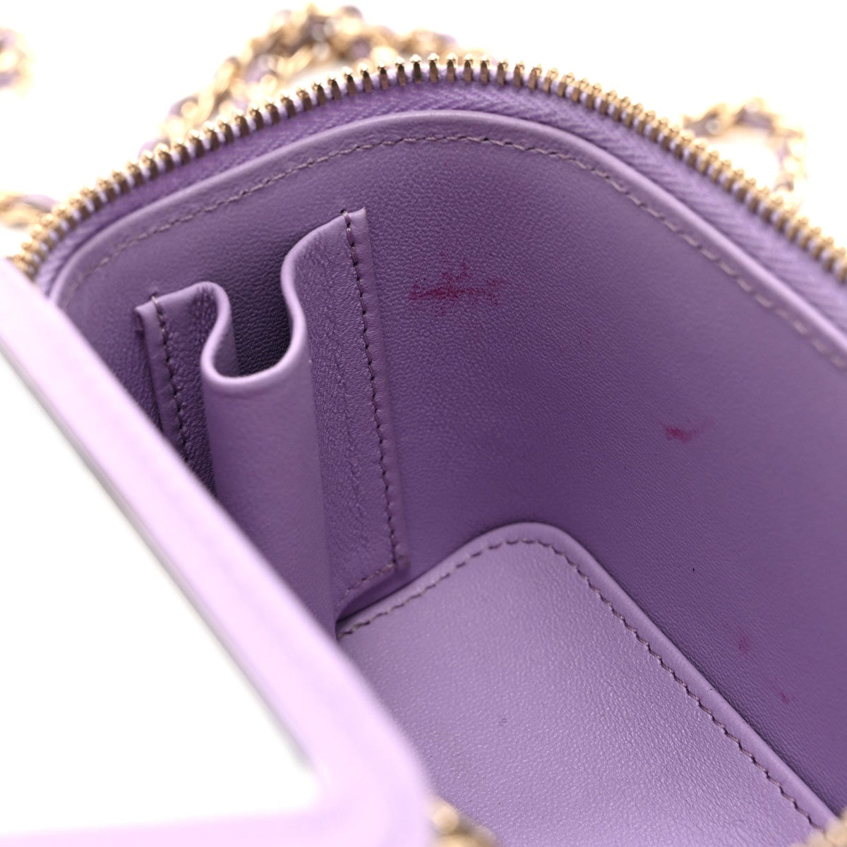 Lambskin Quilted Top Handle Mini Vanity Case With Chain Light Purple