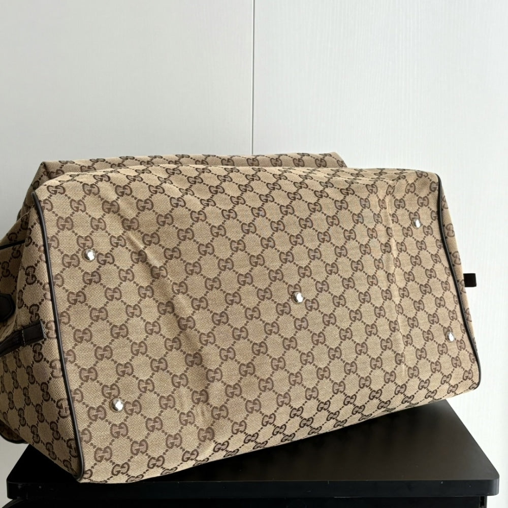 GUCCI MEDIUM GG DUFFLE BAG BEIGE AND DARK BROWN 45CM 800185 FADUJ 9854