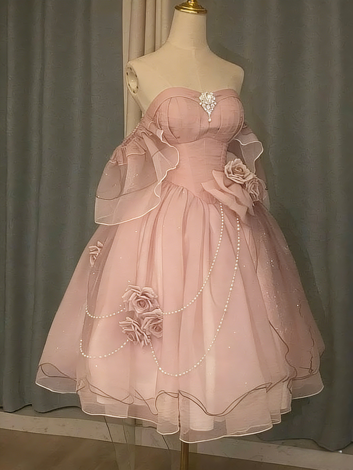 Green Off Shoulder A-Line Floral Short Party Dress Cute Mini Birthday Dress, D792
