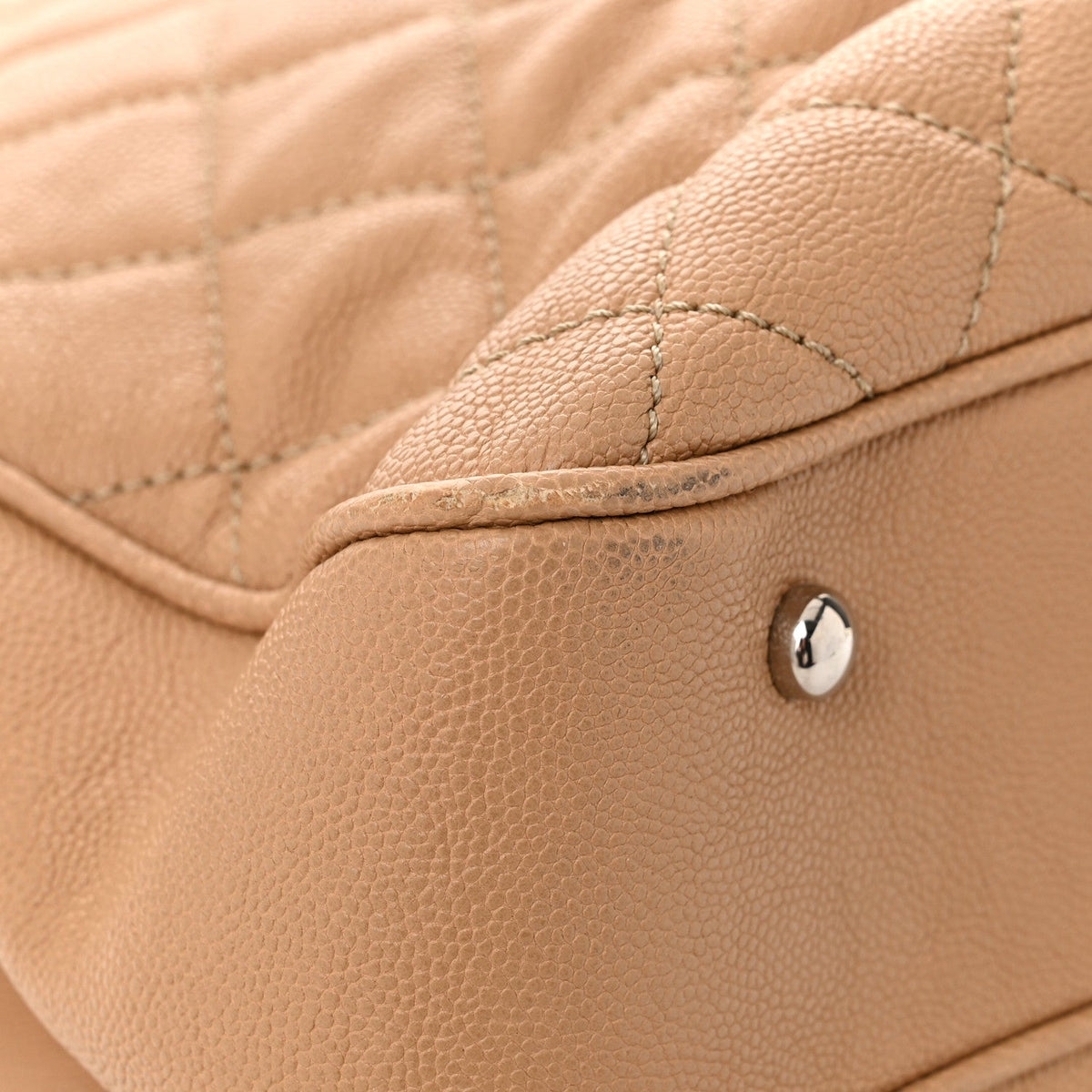Caviar Quilted Large Urban Companion Top Handle Shopping Tote Beige