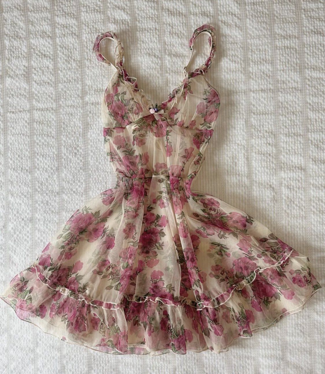 Summer Pink Print Floral A Line Straps Chiffon Short Homecoming Dress Outfits SH5725