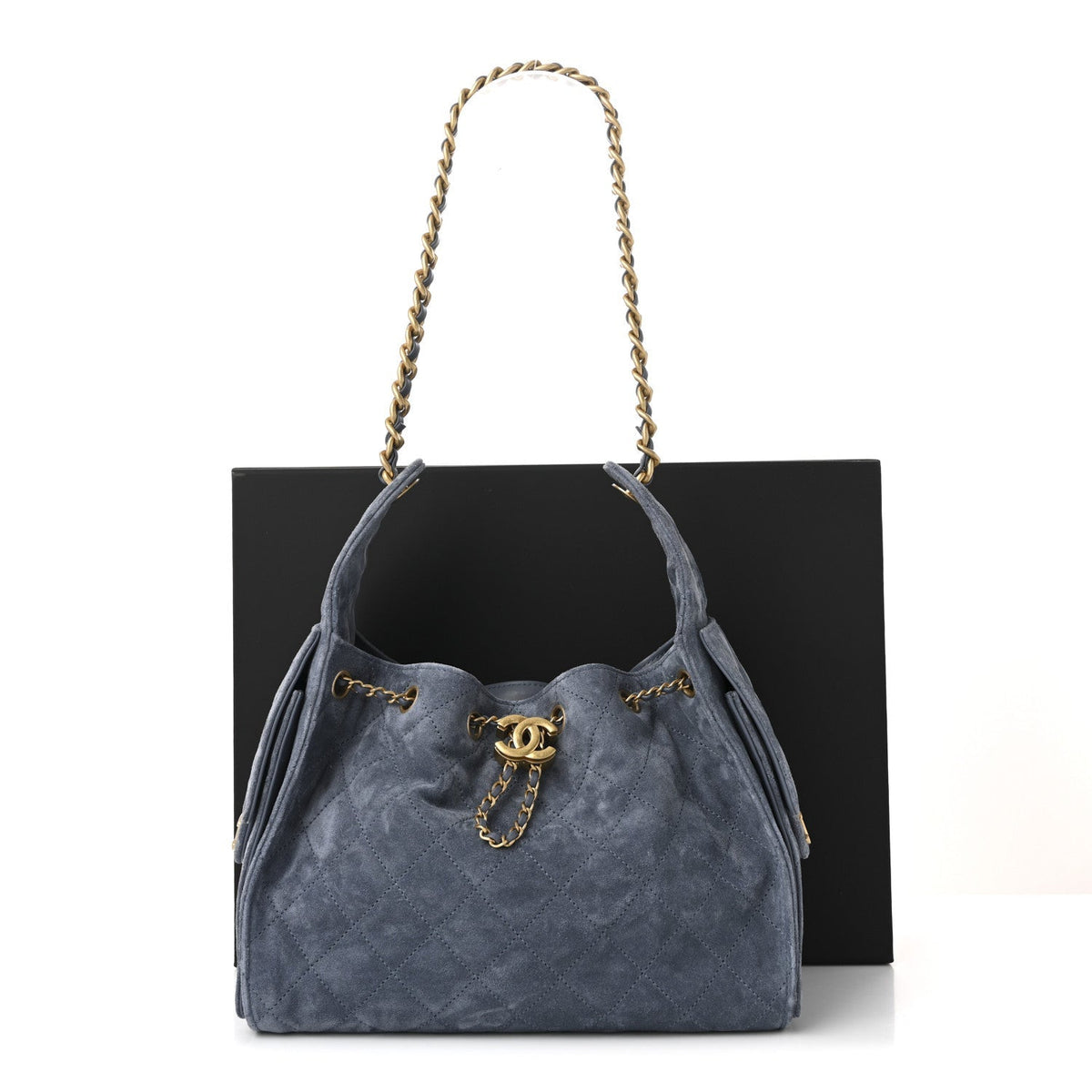 Suede Quilted Small Chanel 25 Handbag Blue