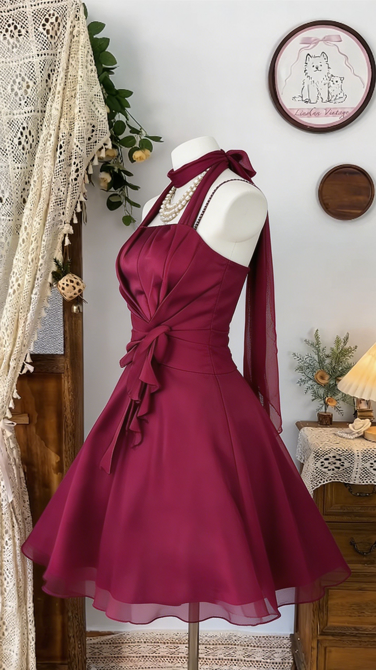 Beauty Homecoming Dress Halter Pleated Back to School Outfits Party Dress D6535