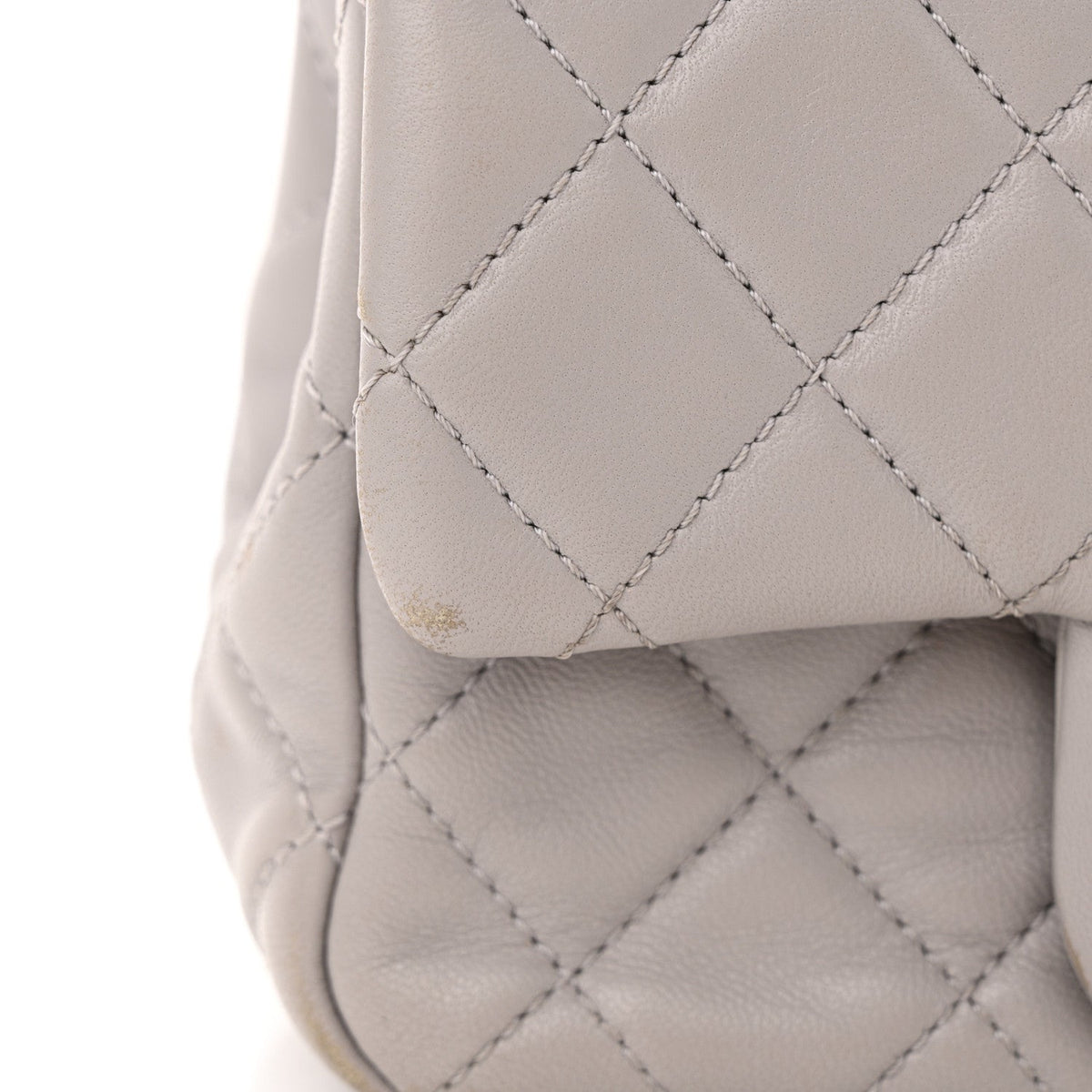 Lambskin Quilted Mini Pearl Crush Flap Light Grey