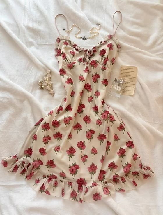 Summer Rose Print Floral A Line Straps Chiffon Short Homecoming Dress Outfits SH5726