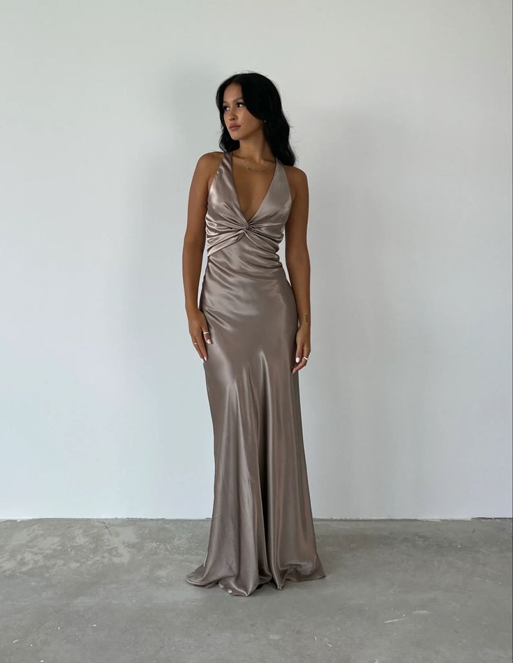 Elegant Purple V Neck Halter Sheath Satin Simple Long Prom Dress MD7638