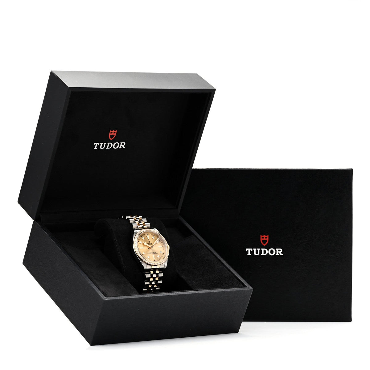 Stainless Steel 18K Yellow Gold Diamond Bezel 36mm Black Bay Automatic Watch Champagne 79653