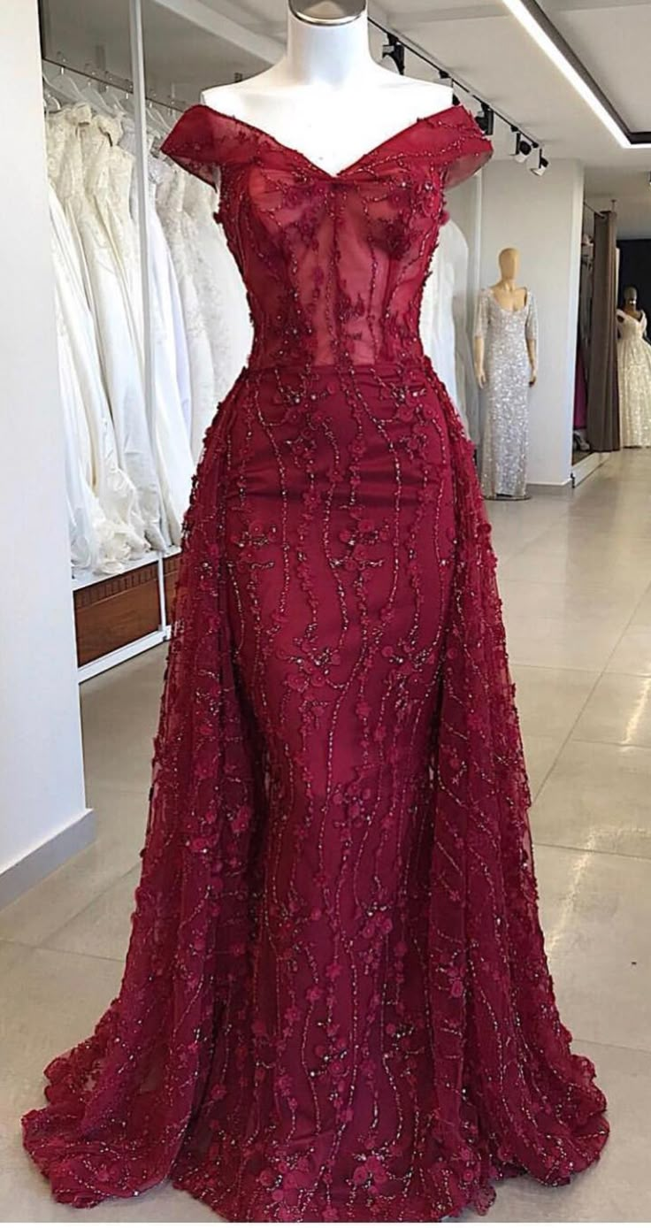 Gorgeous Burgundy Off Shoulder Mermaid Beading Long Evening Party Dress, D964