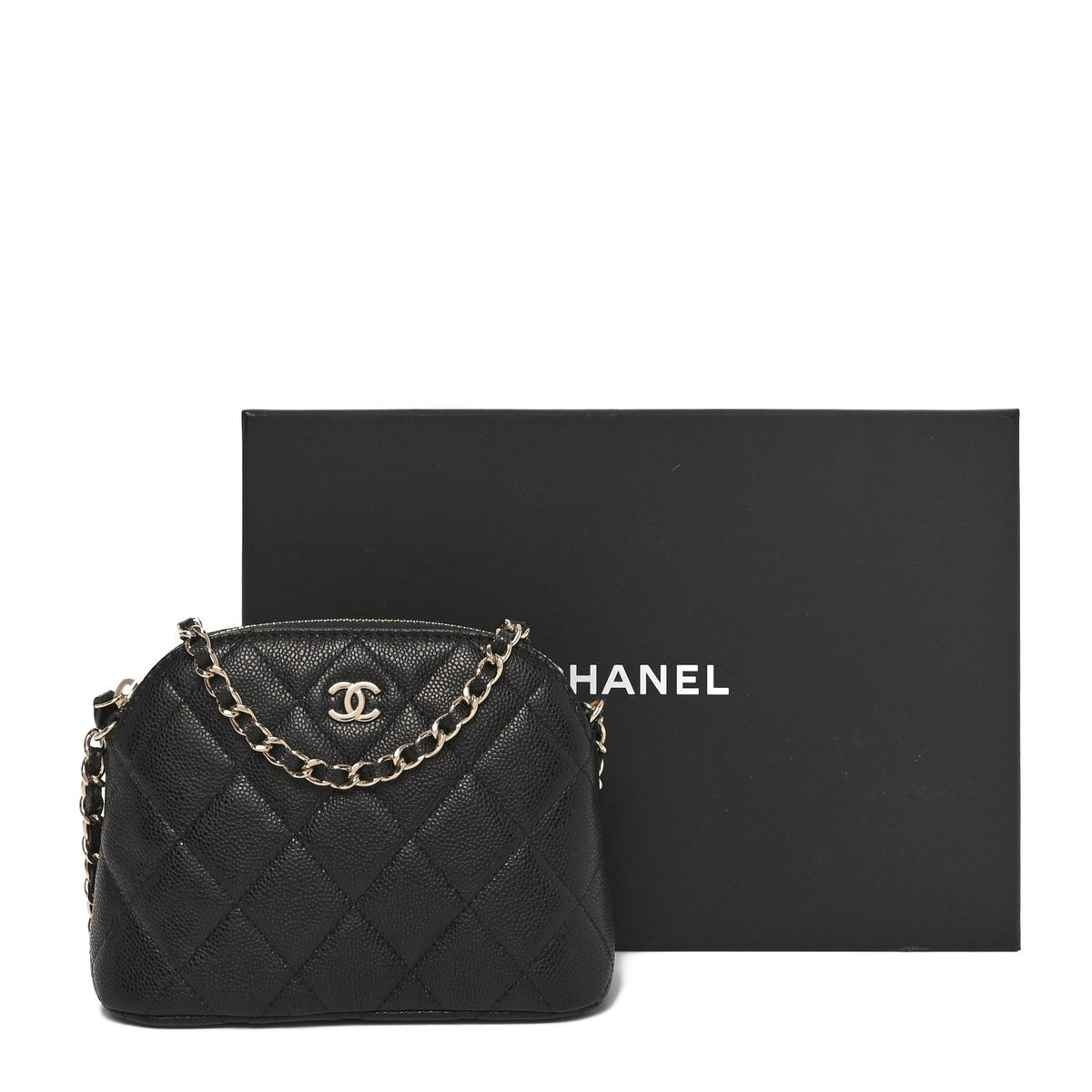 Caviar Quilted Classic Clutch With Chain Black