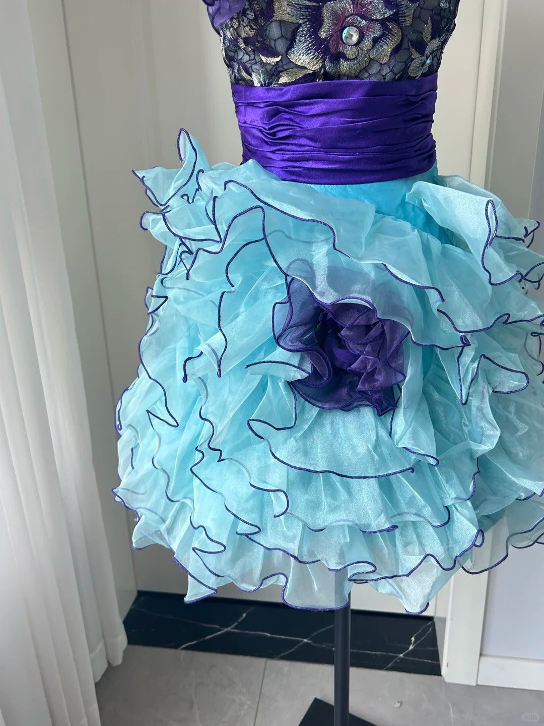 Stunning Homecoming Dress Strapless Pleated Cascade Flower Back to School Outfits Party Dress D6483