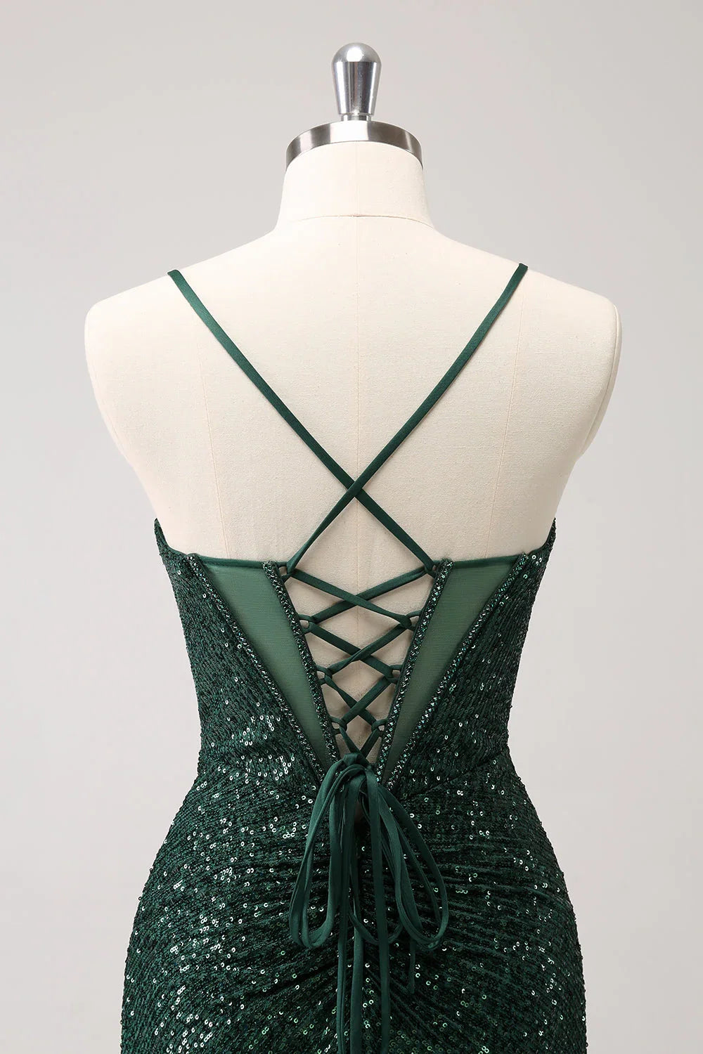 Vintage Dark Green Sequined Design A-line Spaghetti Strap Homecoming Dress, D1366