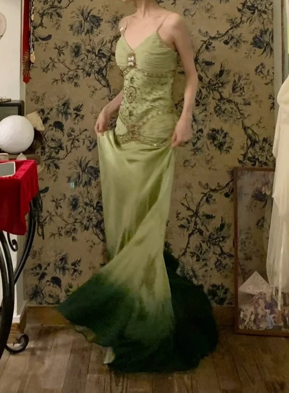 Vintage Prom Dress Ombre Spaghetti Straps Gala Dress Cocktail Dress Evening Dress D4583