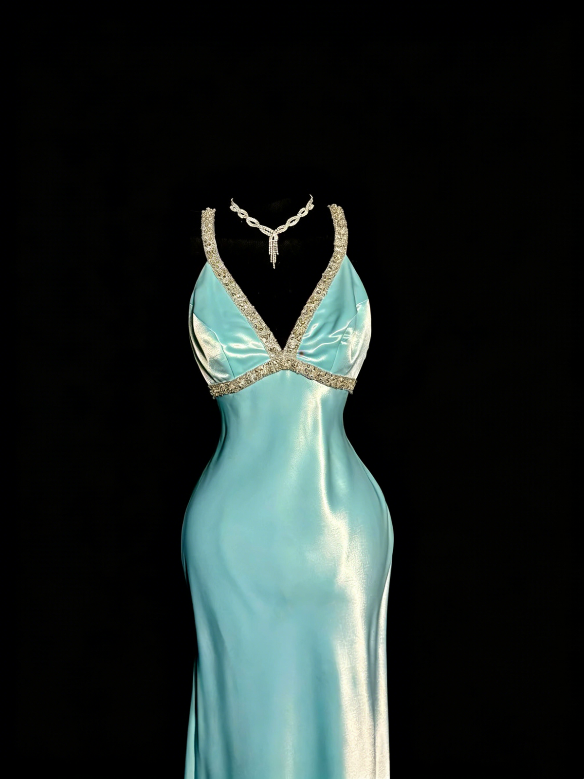 Elegant Prom Dress Satin Light Blue Spaghetti Straps Formal Dress Evening Dresses Wedding Guest Dress D4665