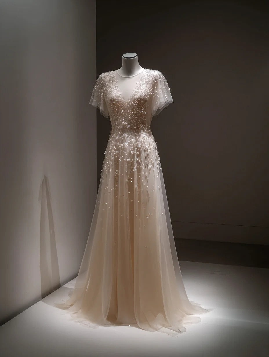 A Line Prom Dress Elegant Crew Neck Pleated Beading Birthday Dress Evening Dresses Gala Dress D4697
