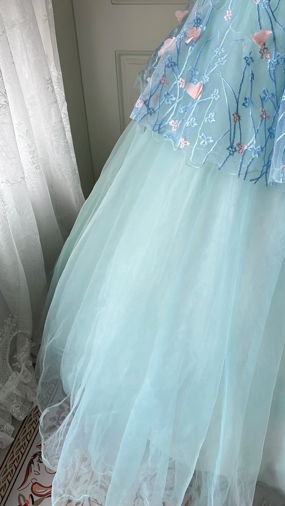 Beauty Ball Gown Light Blue Strapless Pleated Tulle Prom Dresses Evening Gala Gown Sweet 16 Dress D4739