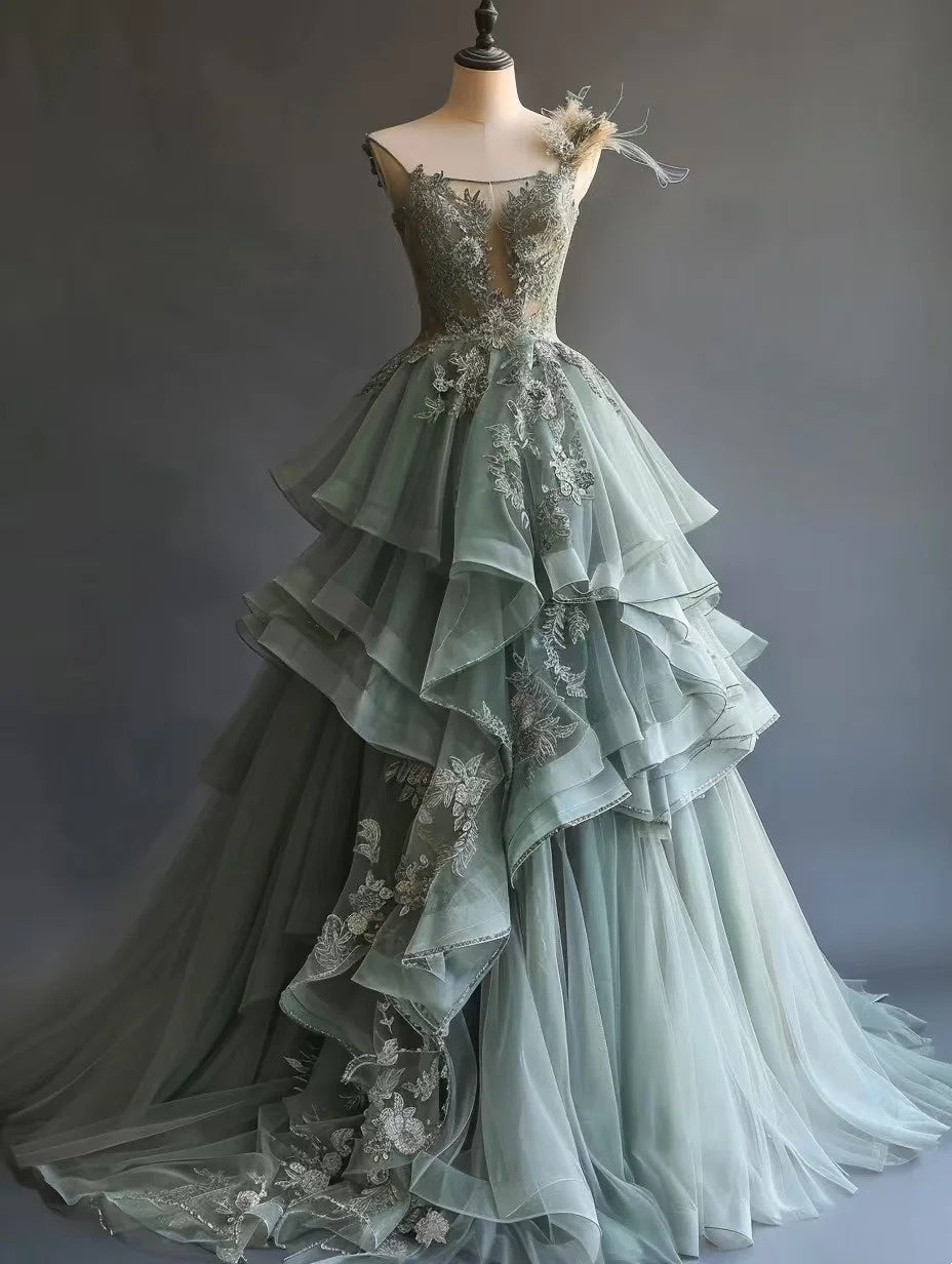 Charming Ball Gown One Shoulder Tulle Prom Dresses Evening Gala Gown Quinceanera Dress D4760