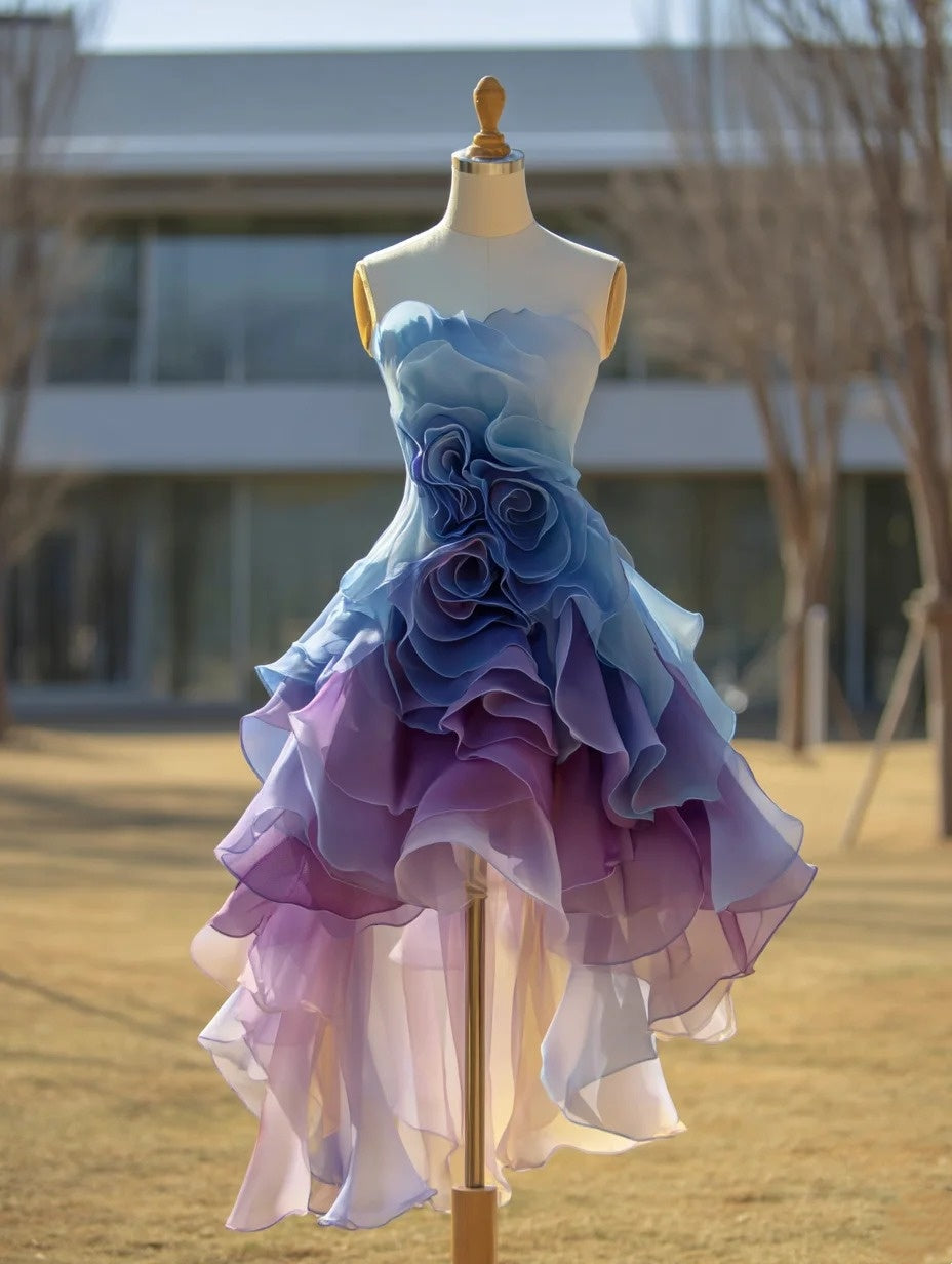 2026 A Line Homecoming Dress Ombre Strapless Short Back to School Prom Dress Birthday Party Outfits D4772