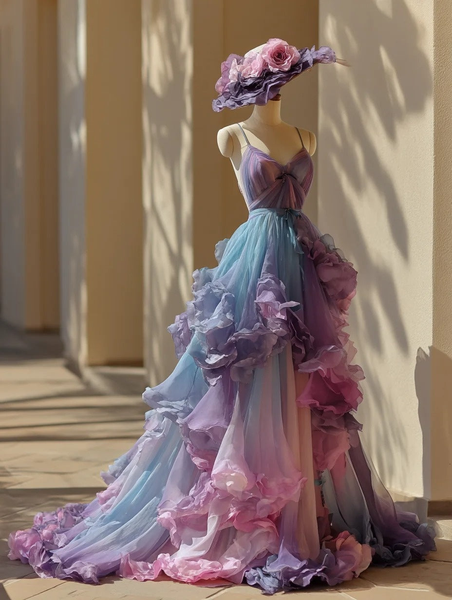 2026 Charming Prom Dress Ombre Spaghetti Straps Ruffle Party Outfits Evening Dress Gala Gown D4775