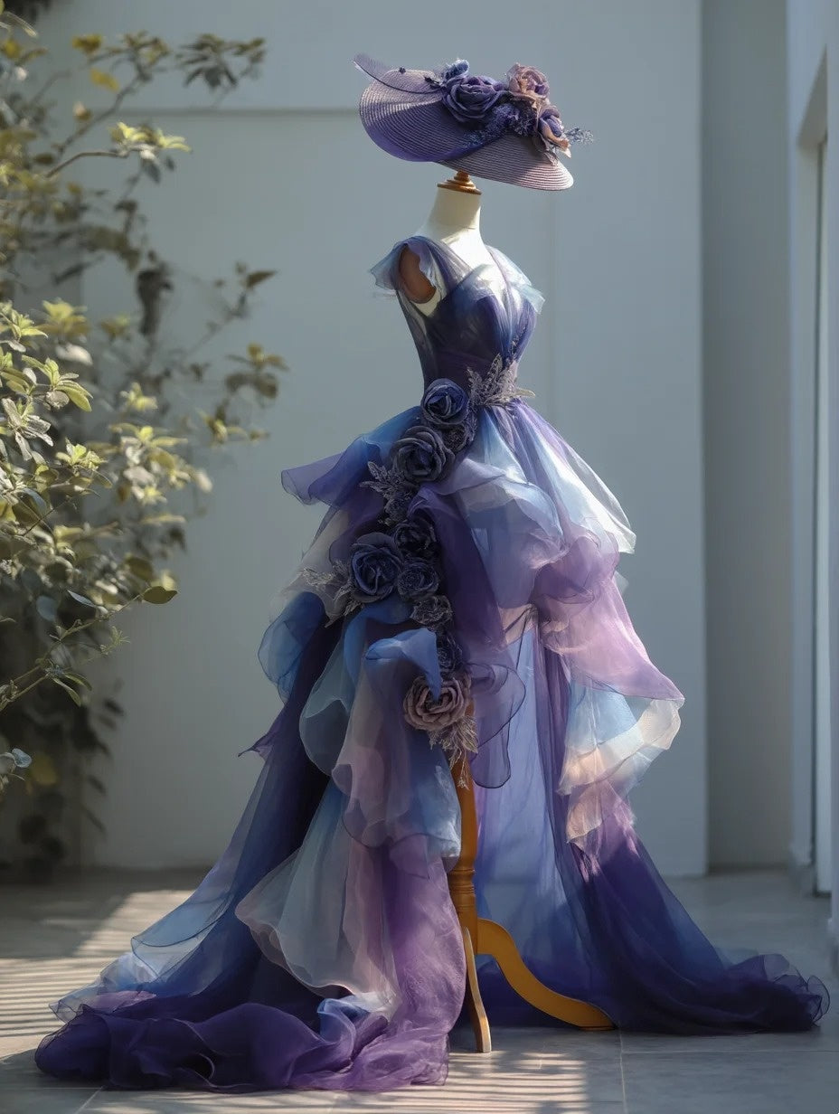New Arrival Prom Dress V-neck Flower Birthday Party Outfits Evening Dress Gala Gown D4777