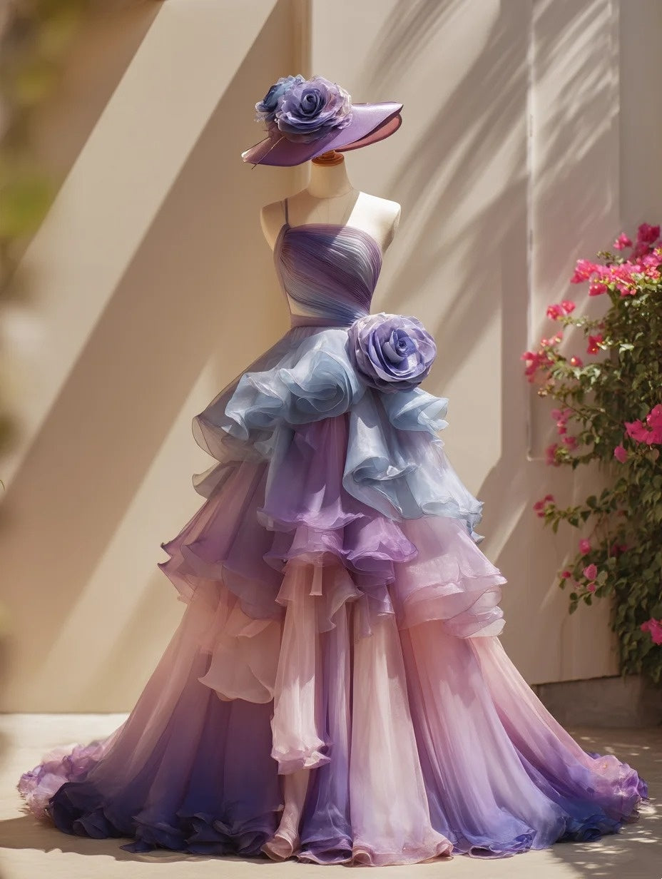 2026 Prom Dress One Shoulder Pleated Ruffle Gala Gown Birthday Party Outfits Evening Dress D4779