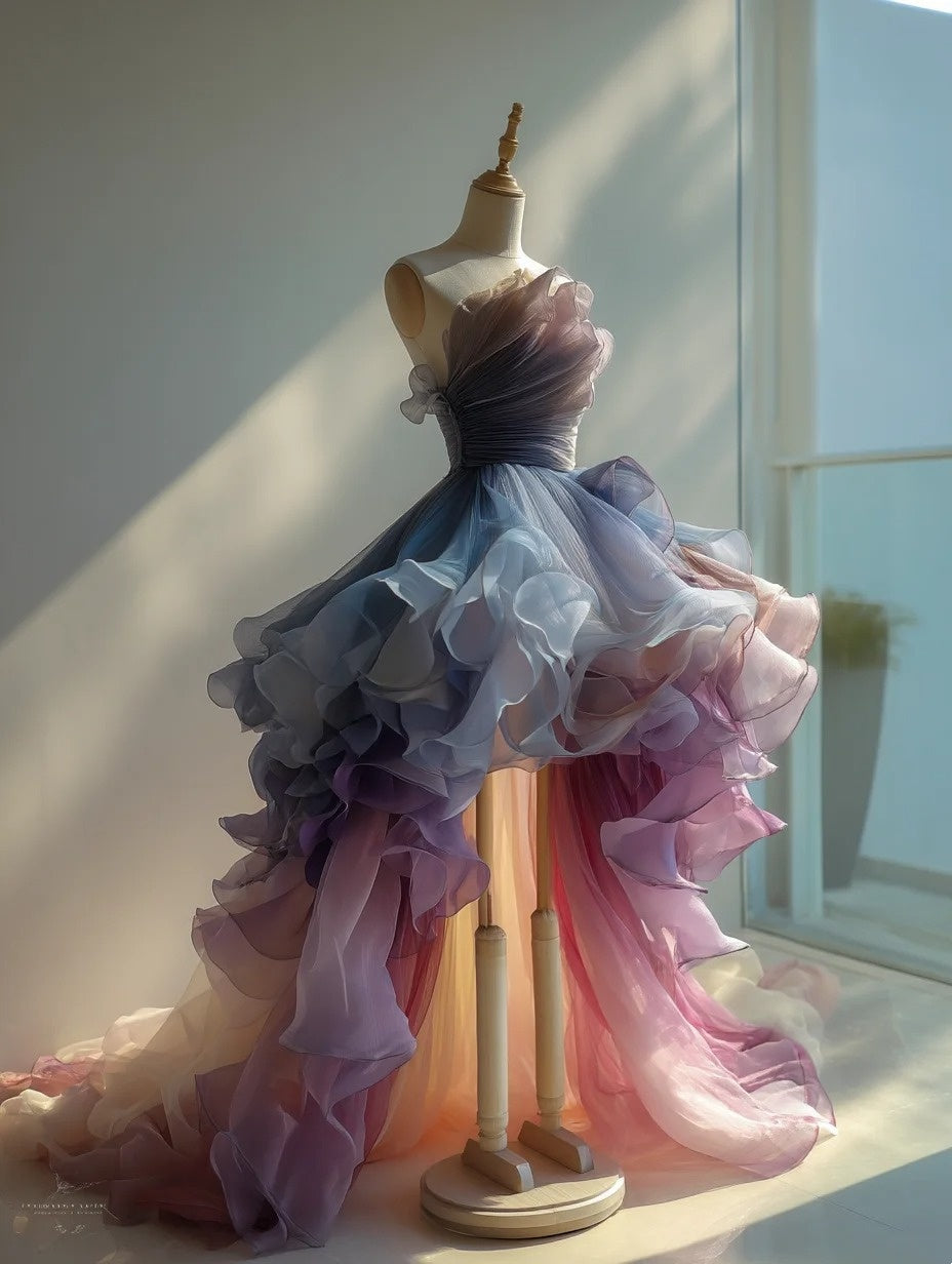 2026 A Line Homecoming Dress Ombre Strapless Short Back to School Prom Dress Birthday Outfits D4780