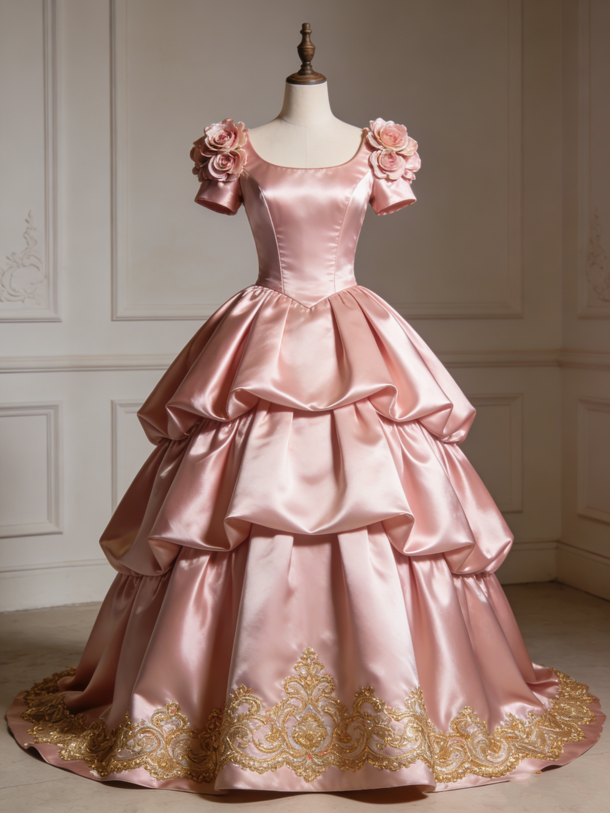 Beauty Ball Gown Pink Square Neck Pleated Prom Dresses Quinceanera Dress Evening Gala Gown D4784