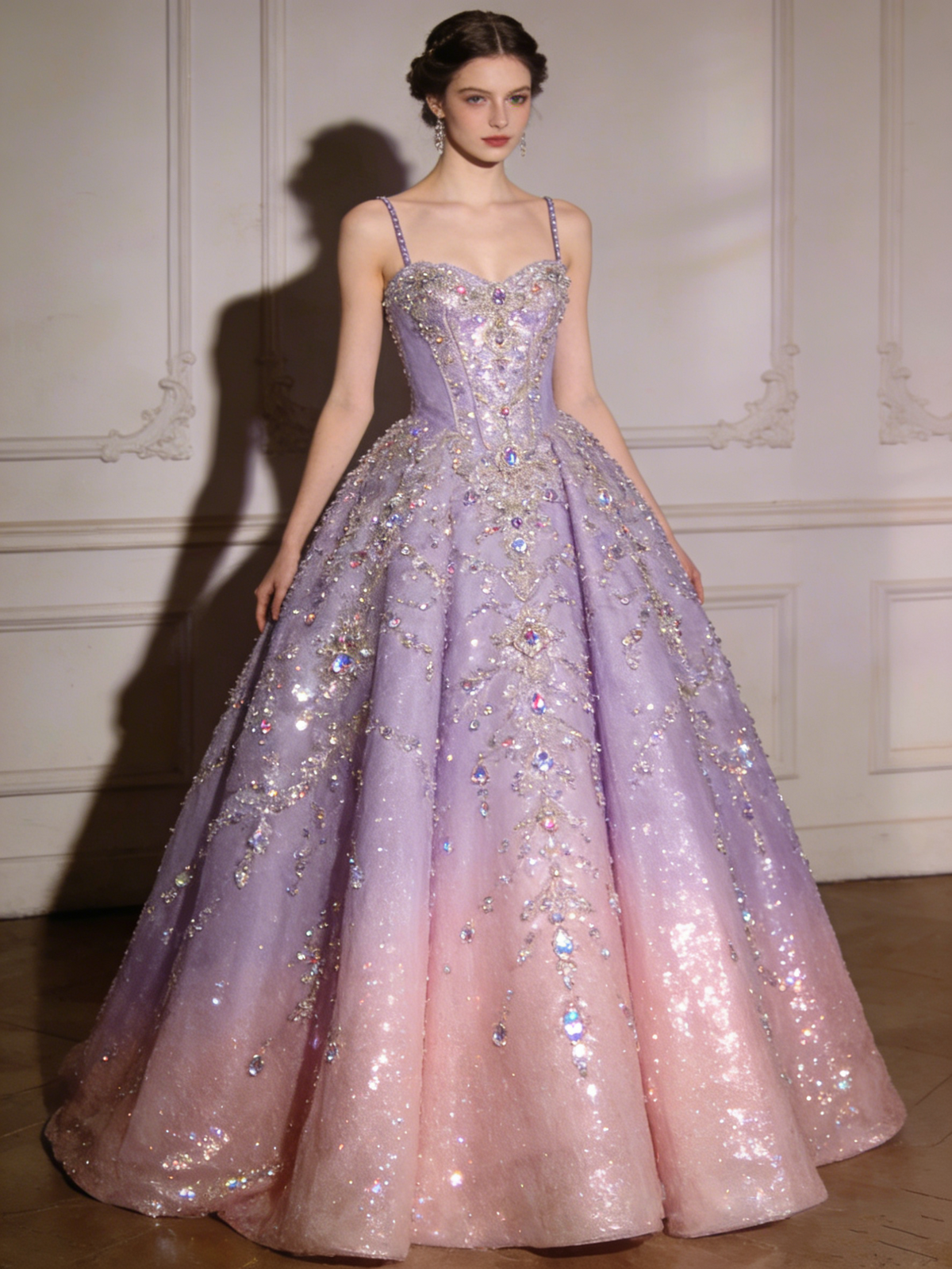 Gorgeous Ball Gown Ombre Spaghetti Straps Pleated Prom Dresses Quinceanera Dress Evening Gala Gown D4792