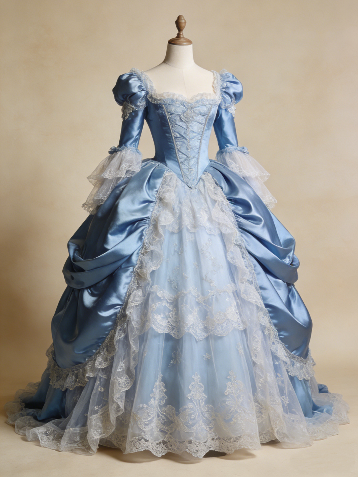 Vintage Ball Gown Blue Square Neck Pleated Lace Prom Dresses Quinceanera Dress Evening Gala Gown D4797