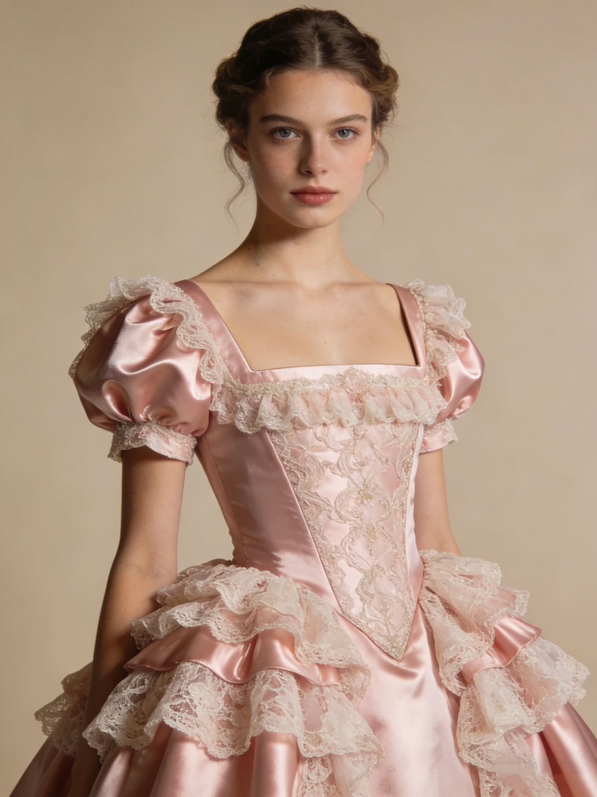 Light Pink Ball Gown Square Neck Lace Pleated Prom Dresses 17th Dress Evening Gala Gown D4814