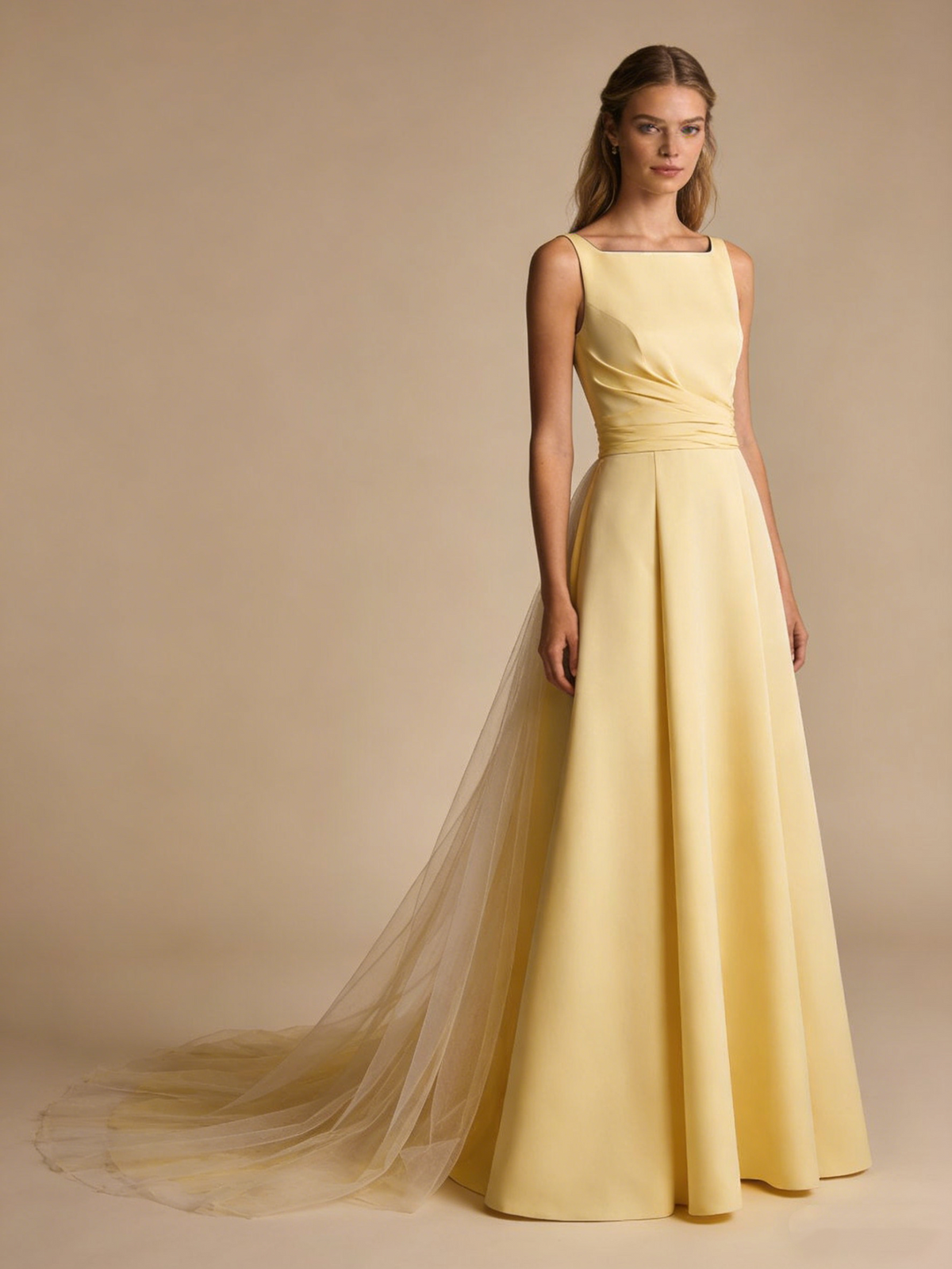 A Line Prom Dress Light Yellow Boat Neck Pleated Gala Dress Birthday Party Outfits Evening Gown D4823