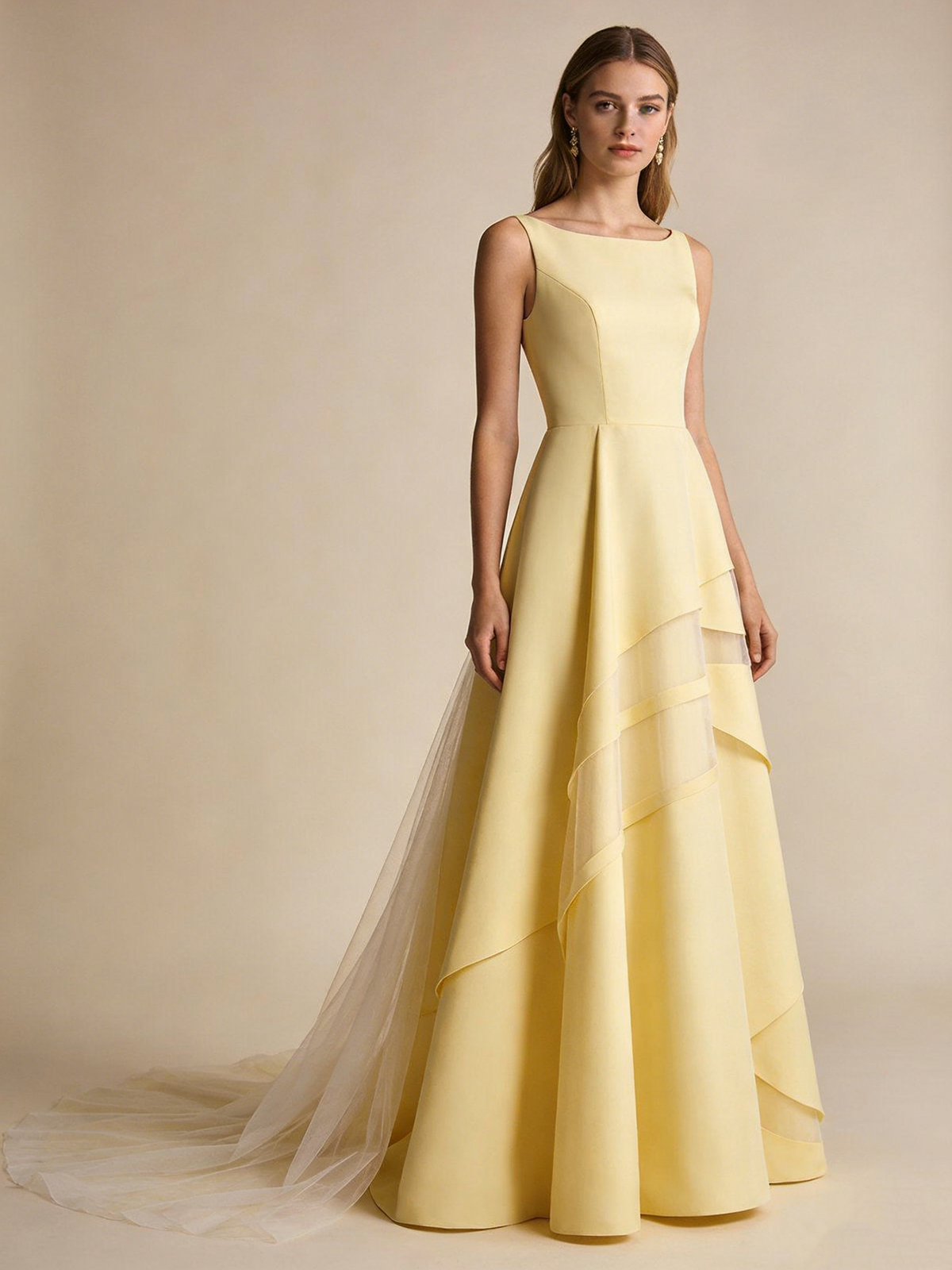 Light Yellow Prom Dress A Line Boat Neck Gala Dress Birthday Party Outfits Evening Gown D4826
