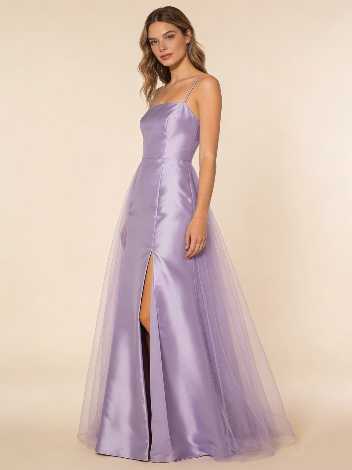 A Line Prom Dress Light Purple Spaghetti Straps Slit Evening Gown Birthday Party Outfits Gala Dress D4840