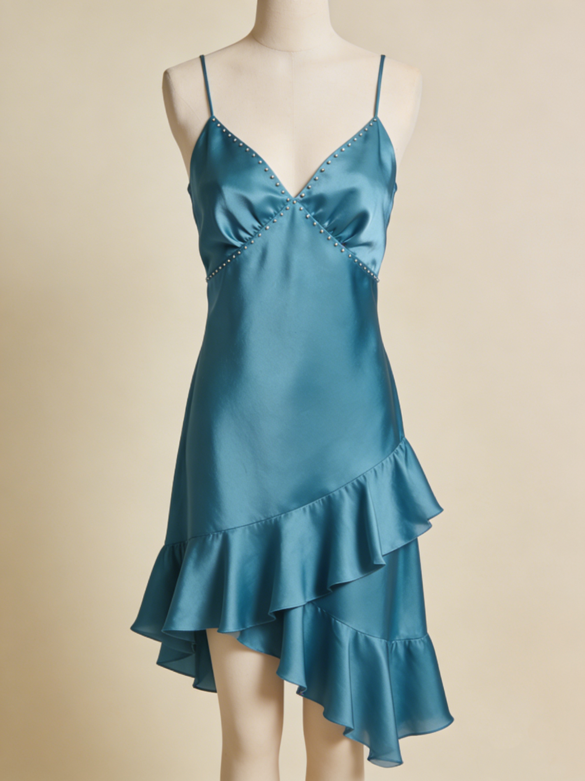 Stunning Prom Dress Satin Blue V-neck Beading Gala Dress Evening Gown Birthday Party Outfits D4869