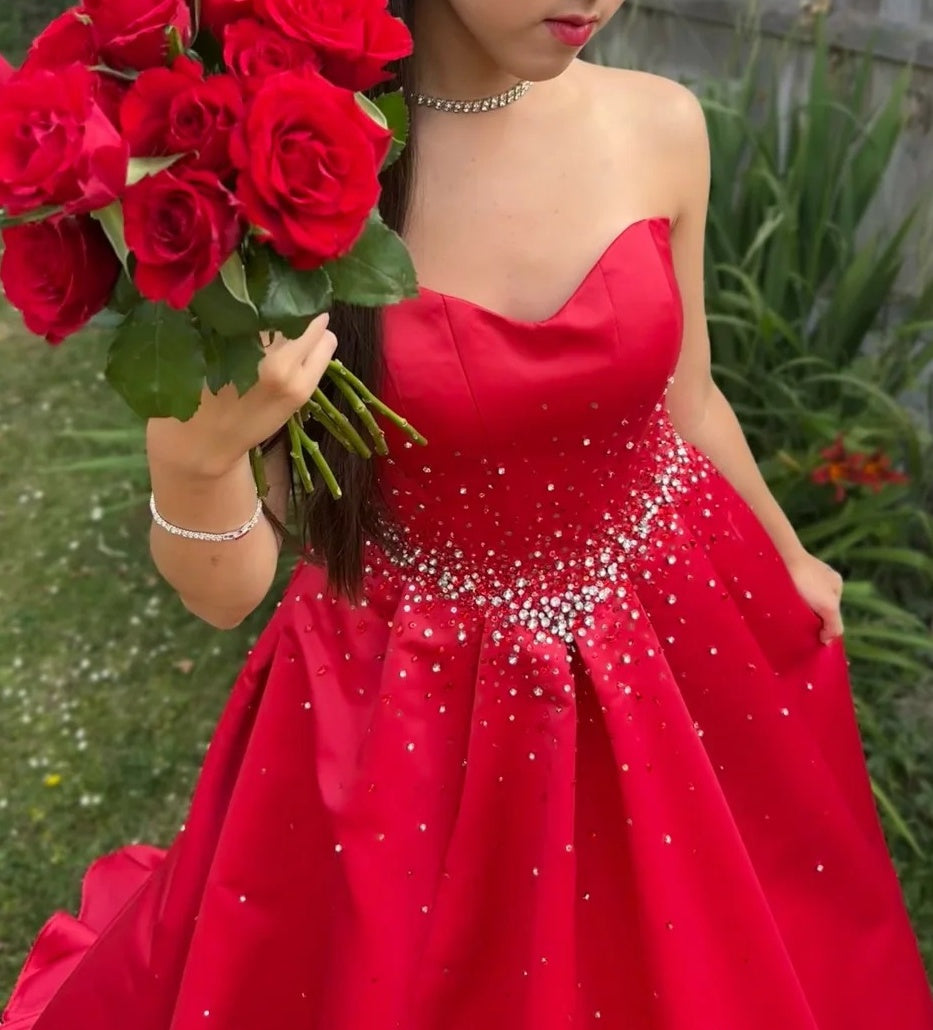 Stunning Prom Dress Sweetheart Formal Outfits Beading Red Evening Gown Gala Dress D4902