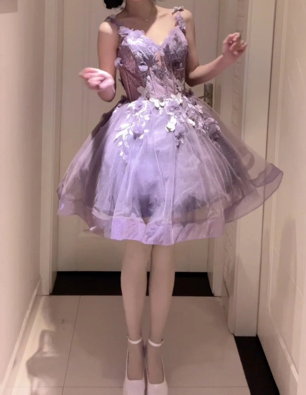 Fashion Homecoming Dress V-neck Tulle Short Party Dress Prom Dress Cocktail Outfits Birthday Party Dress D4956