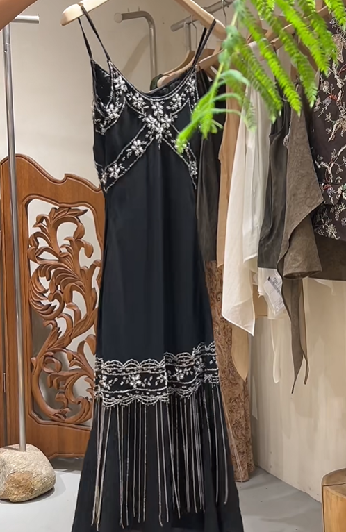 Stunning Prom Dress Black Spaghetti Straps Beading Birthday Party Outfits Evening Dresses Gala Gown D4963