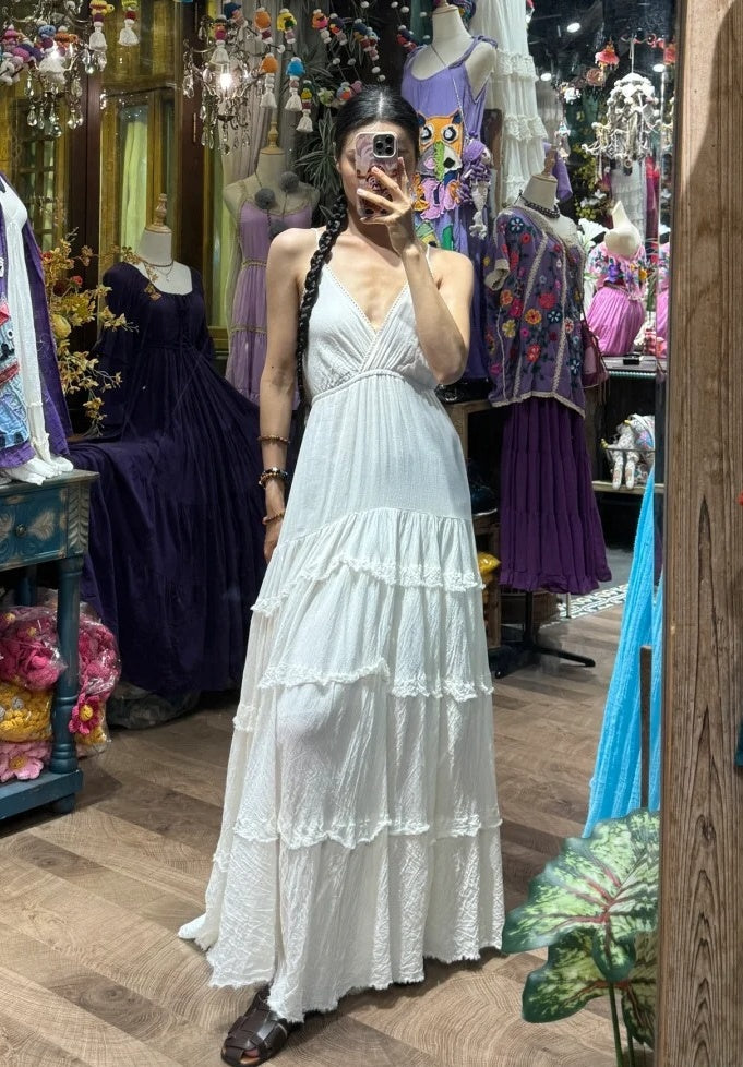 Elegant Prom Dress White V-neck Pleated Long Cocktail Outfits Evening Dress Gala Gown D4995