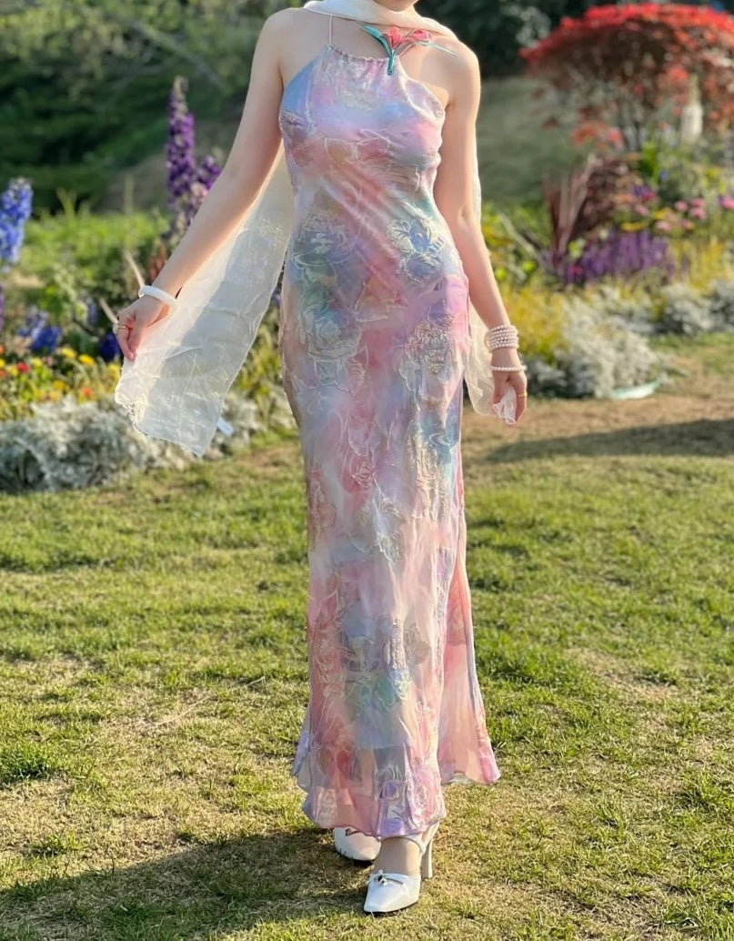 New Arrival Prom Dress Spaghetti Straps Print Evening Dress Long Cocktail Outfits Gala Gown D4998
