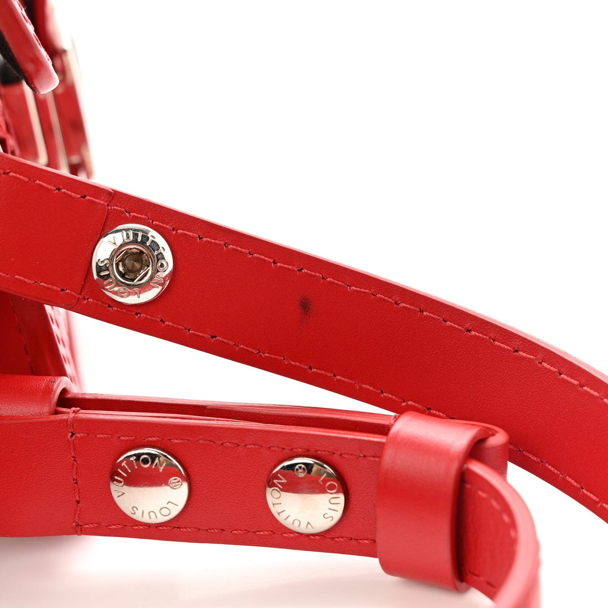 Patent Calfskin Monogram Lace Dauphine Mini Red