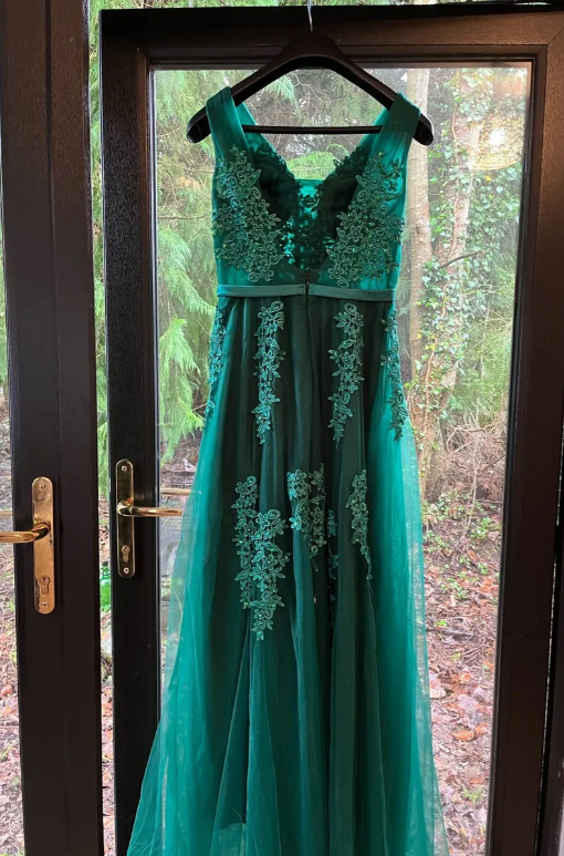 Stunning Prom Dress Dark Green V-neck Pleated Tulle Long Gala Gown Evening Dress Party Outfits D5013