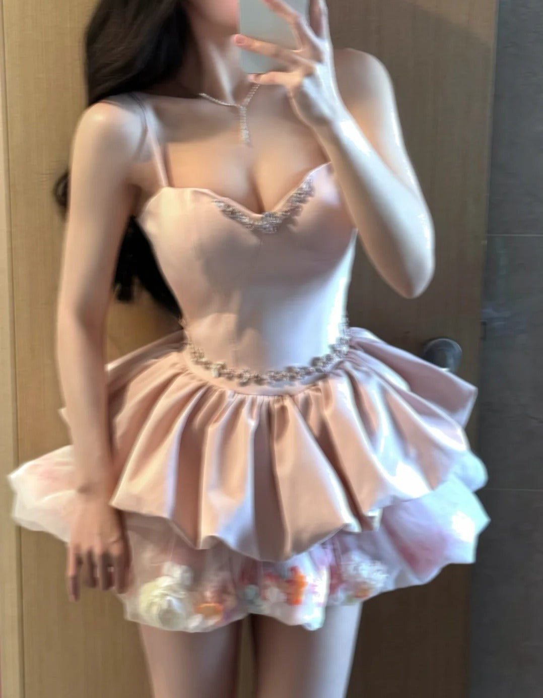 Sweet Homecoming Dress Spaghetti Straps Pleated Floral Short Prom Dress Back to School Outfits Birthday Party Dress D5030