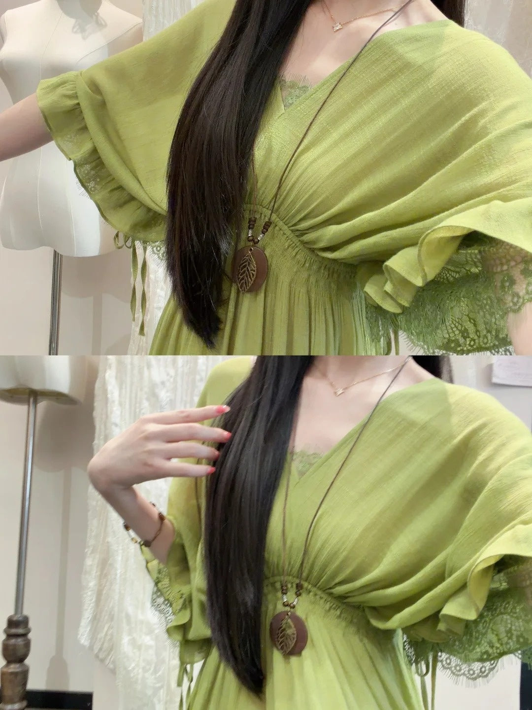 Beauty Prom Dress Green V-neck Pleated Gala Gown Evening Dress Party Outfits D5032