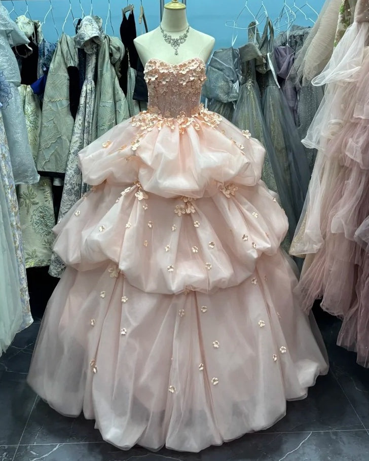 Sweet Ball Gown Sweetheart Pleated Floral Quinceanera Dress Evening Dress Gala Prom Gown D5041