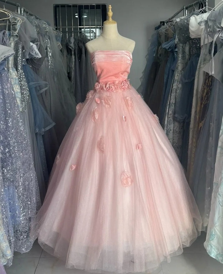 90s Retro Ball Gown Strapless Tulle Pleated Quinceanera Dress Evening Dress Gala Prom Gown D5046