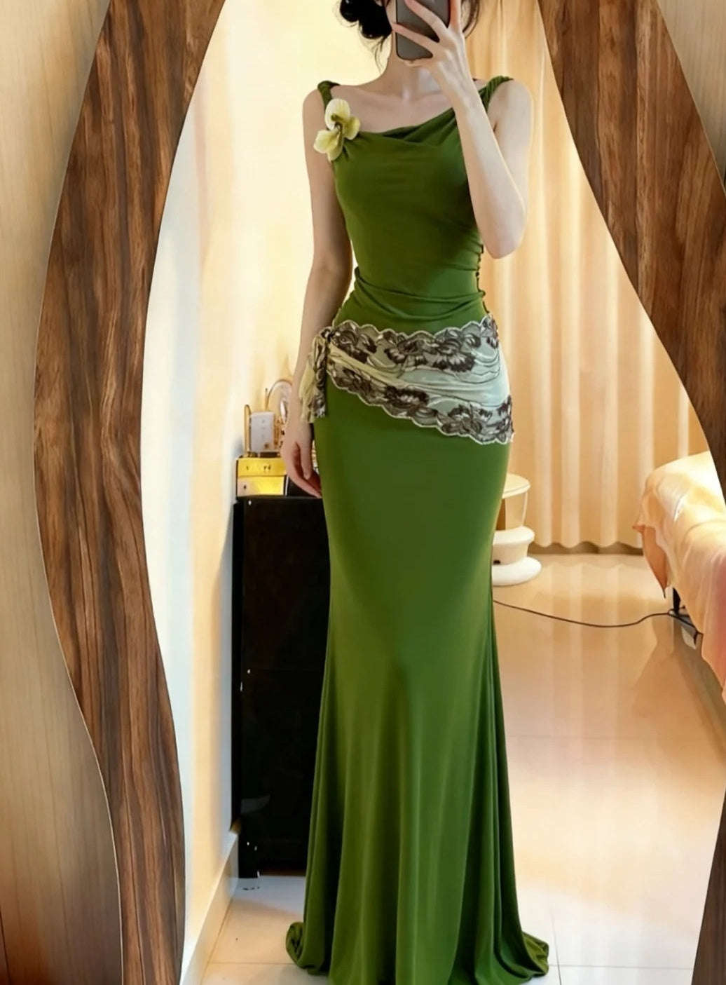 Elegant Prom Dress Fern Green Straps Pleated Mermaid Formal Gala Gown Evening Dress Party Outfits D5088
