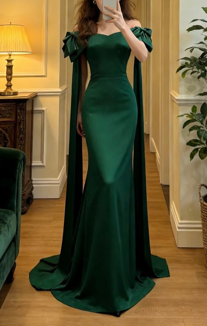 Minimalist Prom Dress Dark Green Off Shoulder Mermaid Gala Gown Evening Dress Formal Outfits D5095