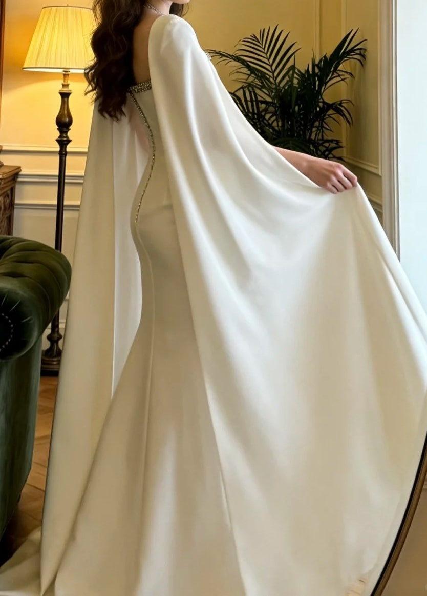 Elegant Prom Dress White Square Neck Mermaid Formal Gala Gown Evening Dress Graduation Outfits D5104